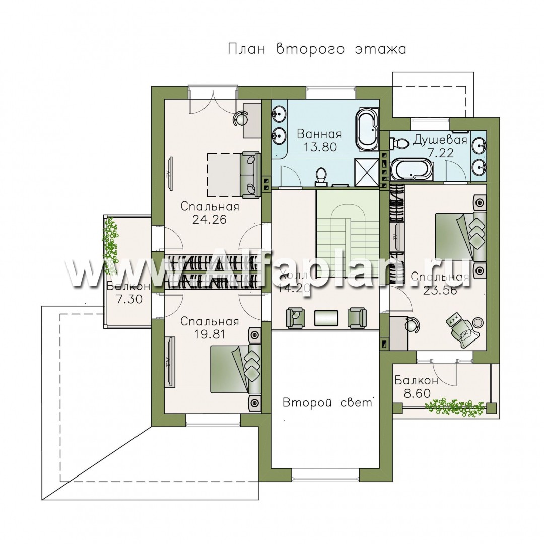 Проекты домов Альфаплан - «Голицын» — особняк с отделкой в темных тонах - план проекта №2