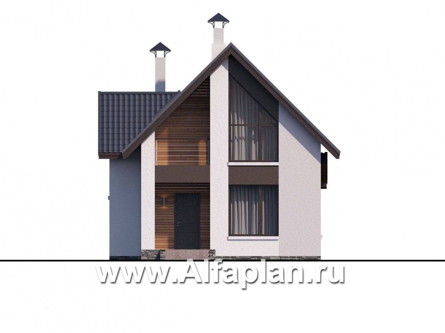 «Арс» - проект двухэтажного дома с мансардой, с террасой, в современном стиле для узкого участка - фасад дома