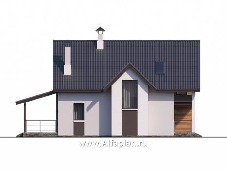 «Арс» - проект двухэтажного дома с мансардой, с террасой, в современном стиле для узкого участка - превью фасада дома