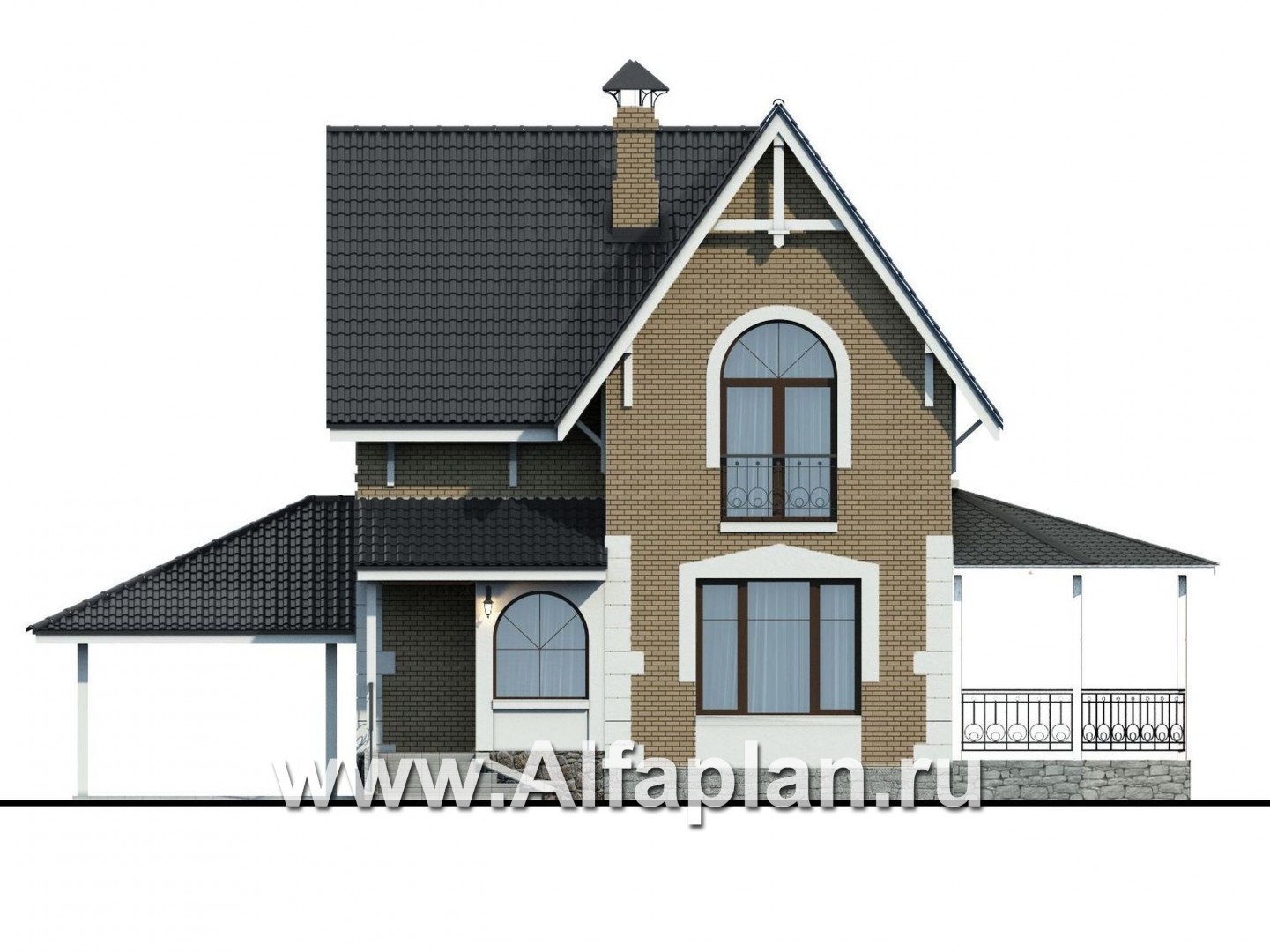 Проект дома с мансардой из газобетона «Оптима», с террасой и гаражом - фасад дома