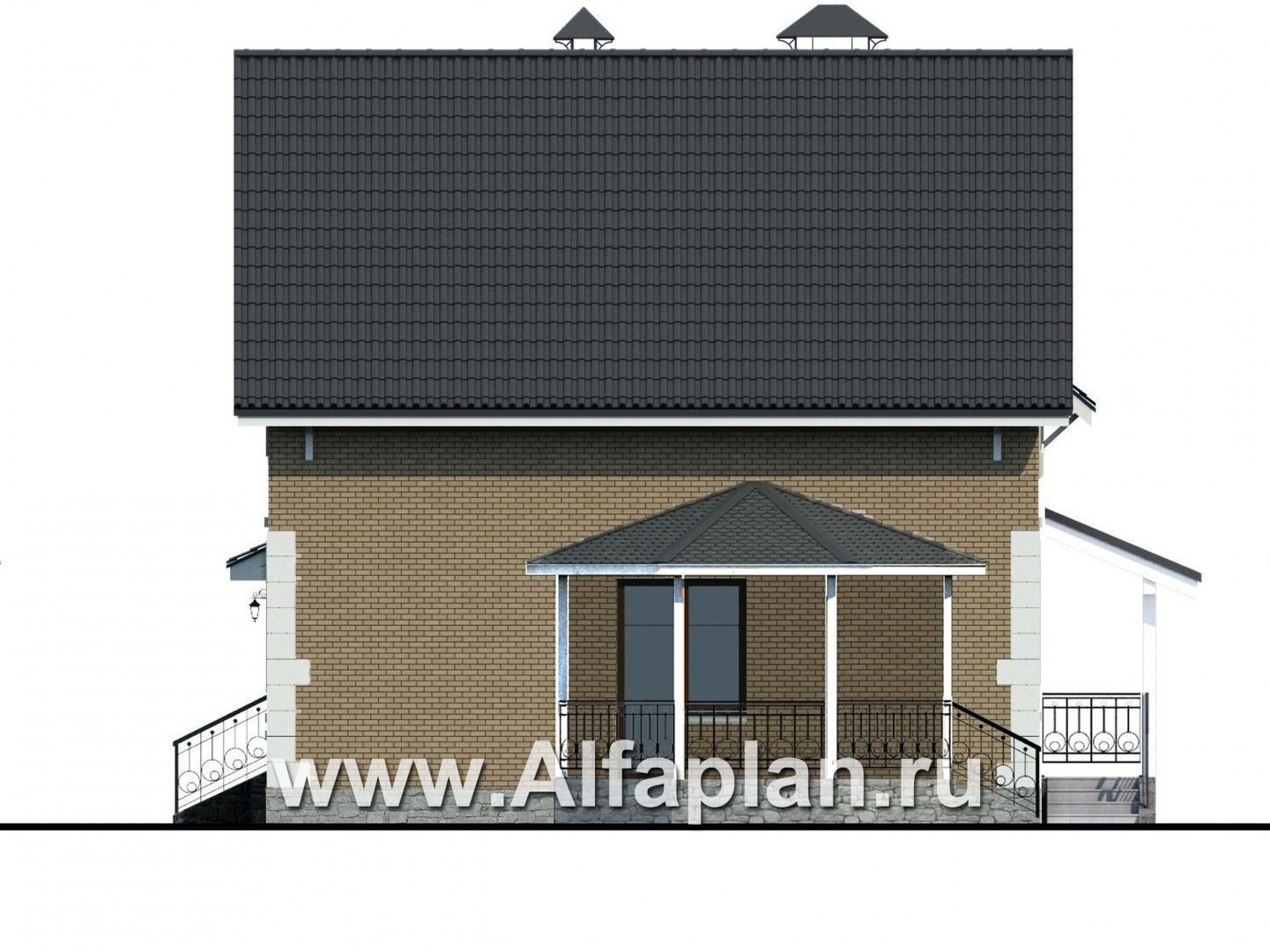 Проект дома с мансардой из газобетона «Оптима», с террасой и гаражом - фасад дома
