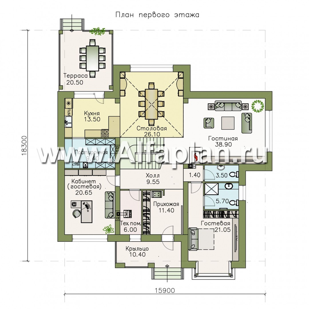Проекты домов Альфаплан - «Висла» — особняк с двусветной столовой - изображение плана проекта №1