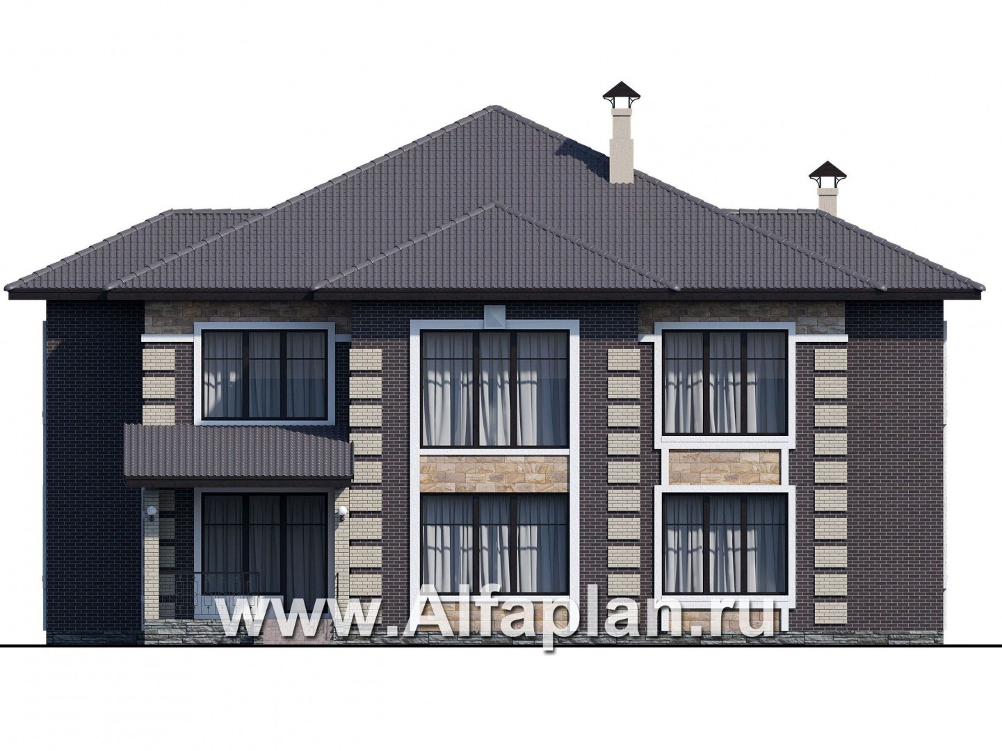 Проекты домов Альфаплан - «Двина» - элегантный особняк с симметричным фасадом - изображение фасада №4