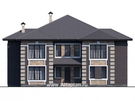 Проекты домов Альфаплан - «Двина» - элегантный особняк с симметричным фасадом - превью фасада №1