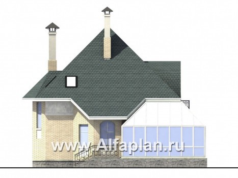 Проекты домов Альфаплан - «Соло»- небольшой коттедж с угловым зимним садом - превью фасада №3