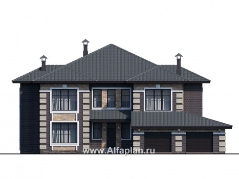 Проекты домов Альфаплан - «Двина» — элегантный особняк с гаражом на два автомобиля - превью фасада №1