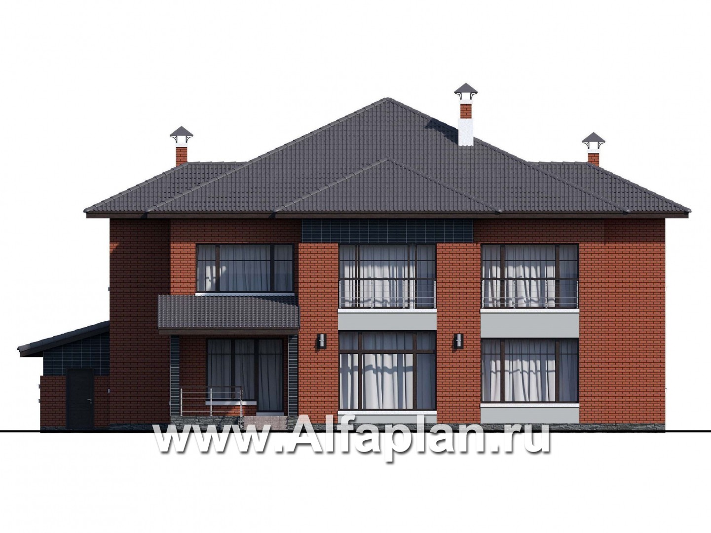 Проекты домов Альфаплан - «Рейн» — просторный современный коттедж  с большим гаражом - изображение фасада №4