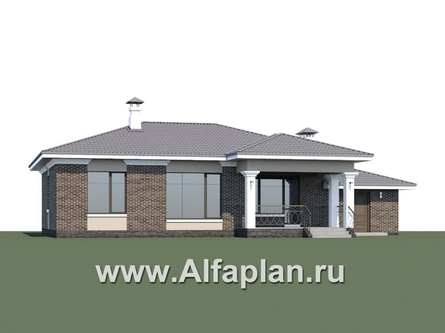 Проекты домов Альфаплан - «Жасмин» - одноэтажный дом с гаражом в классическом стиле - дополнительное изображение №1