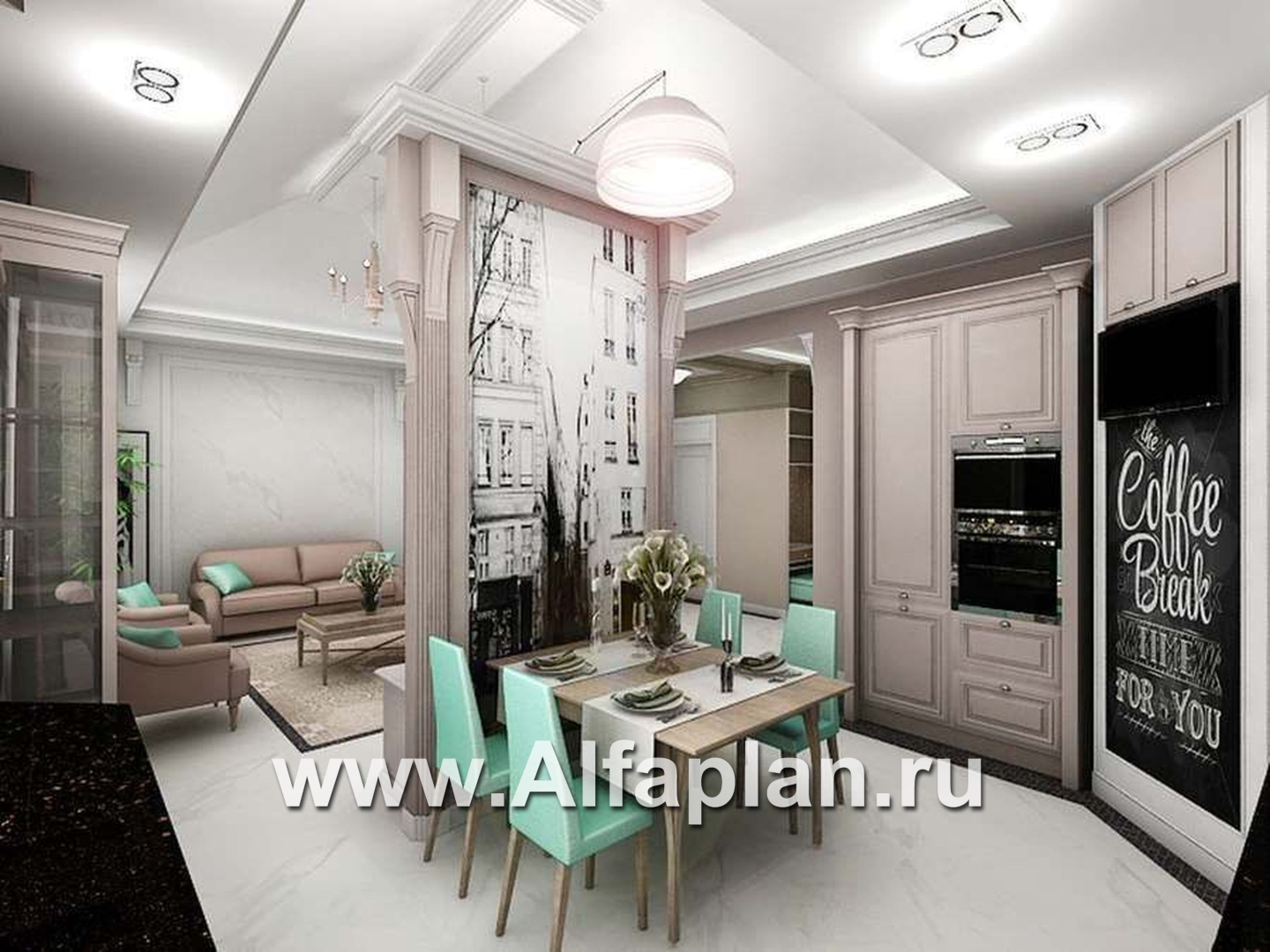 Проекты домов Альфаплан - «Жасмин» - одноэтажный дом с гаражом в классическом стиле - дополнительное изображение №5