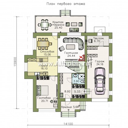 Проекты домов Альфаплан - «Ирида» - стильный современный дом с гаражом - превью плана проекта №1