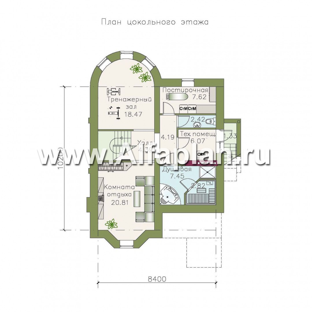 Проекты домов Альфаплан - «Стелла»- проект дома с мансардой, с террасой, с цокольным этажом, в английском стиле - план проекта №1