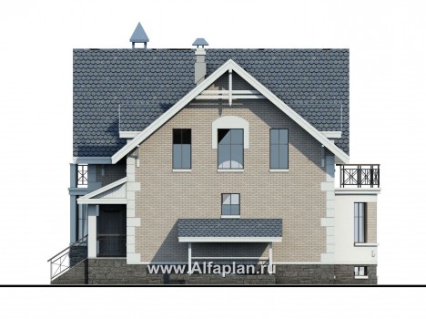 Проекты домов Альфаплан - «Стелла»- проект дома с мансардой, с террасой, с цокольным этажом, в английском стиле - превью фасада №2