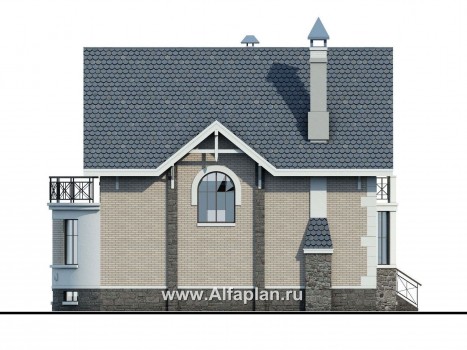 Проекты домов Альфаплан - «Стелла»- проект дома с мансардой, с террасой, с цокольным этажом, в английском стиле - превью фасада №3