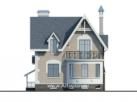 Проекты домов Альфаплан - «Стелла»- проект дома с мансардой, с террасой, с цокольным этажом, в английском стиле - превью фасада №4