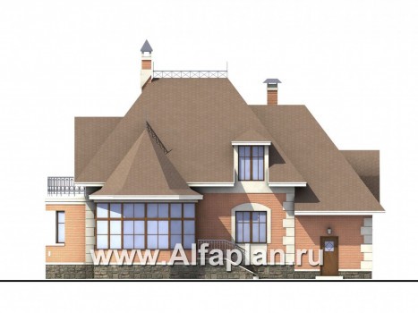 «Эвита» - проект дома с мансардой, с эркером и с террасой, с гаражом, в стиле эклектика - превью фасада дома