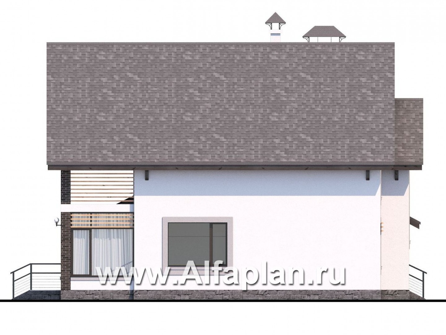 Проекты домов Альфаплан - «Арматор»- современный дом с террасой, лоджией и навесом для авто. - изображение фасада №2