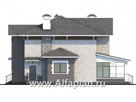 Проекты домов Альфаплан - «Равновесие» - изящный коттедж с террасами и гаражом - превью фасада №2