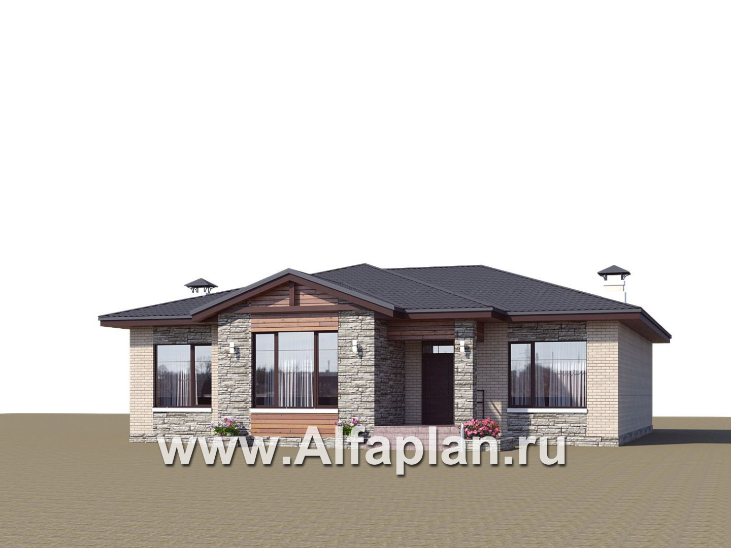 Проекты домов Альфаплан - «Калипсо» - комфортабельный одноэтажный дом c террасой - дополнительное изображение №1