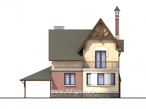 «Аристо» - проект двухэтажного дома с гаражом, с эркером и с террасой,  с навесом для авто - превью фасада дома
