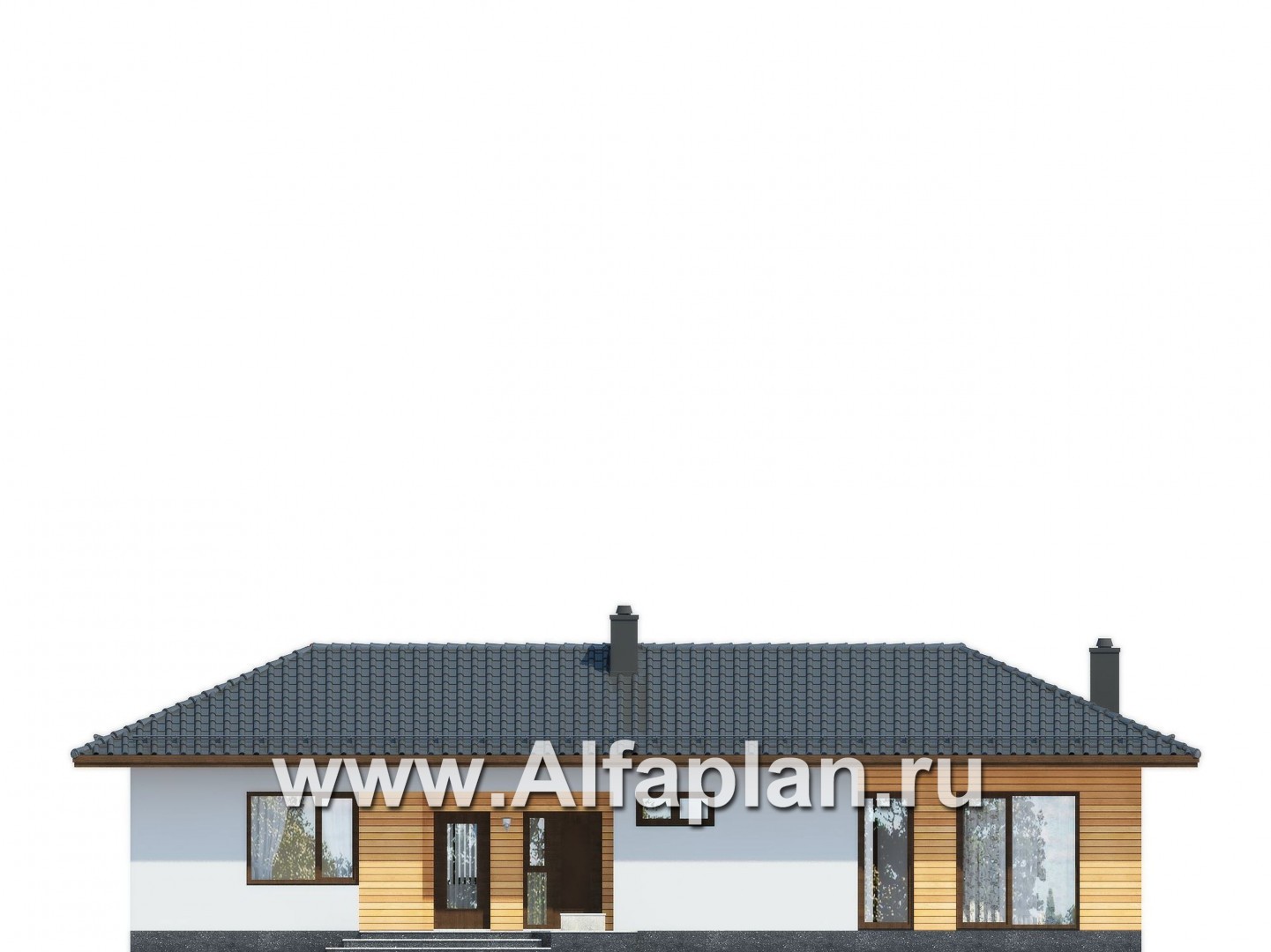 Проекты домов Альфаплан - Одноэтажный загородный дом - изображение фасада №1