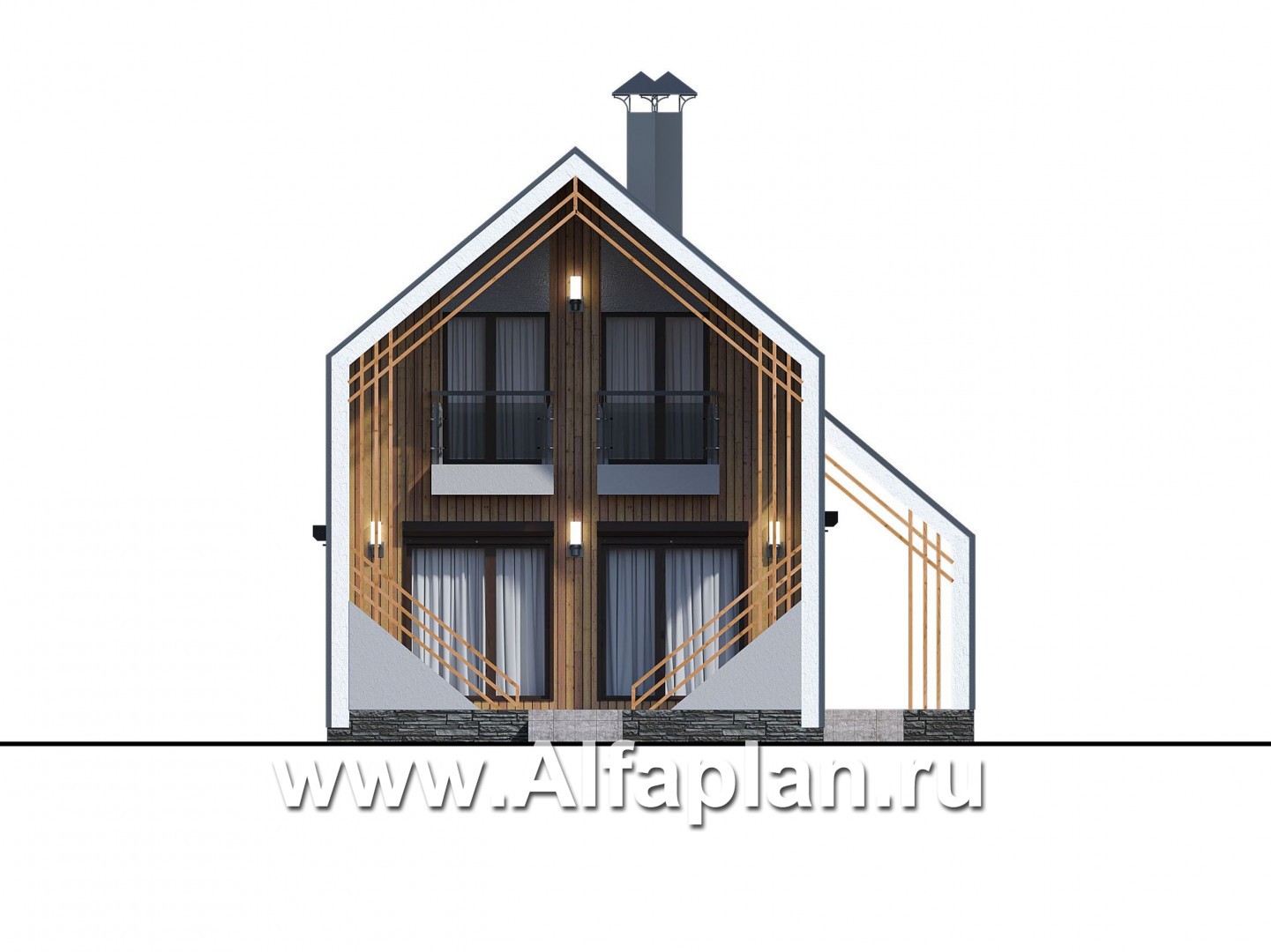 «Сигма» - проект двухэтажного каркасного дома в стиле барн, с террасой - фасад дома
