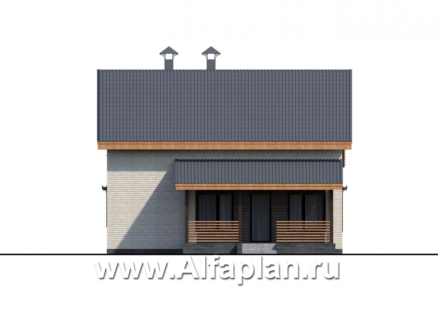 «Сигма» - проект двухэтажного каркасного дома с сауной и с террасой - фасад дома