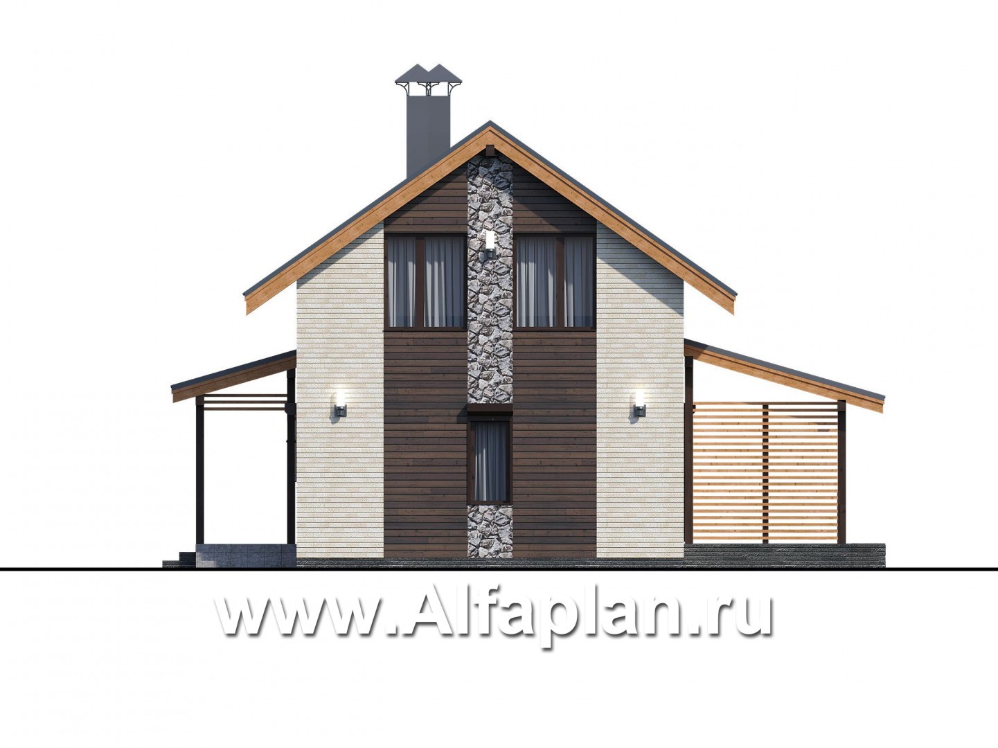 «Сигма» - проект двухэтажного каркасного дома с сауной и с террасой - фасад дома