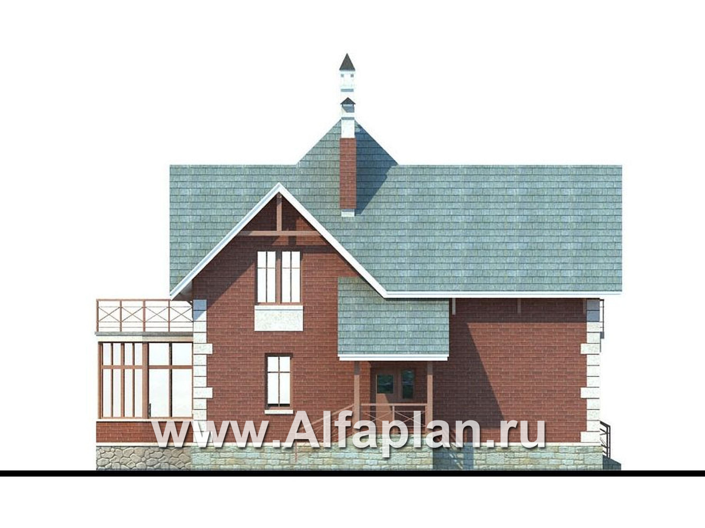 Проекты домов Альфаплан - «Приорат» - двухэтажный коттедж с рустовкой - изображение фасада №3