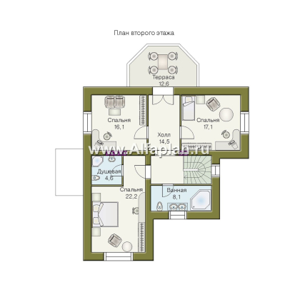 Проекты домов Альфаплан - «Приорат» - двухэтажный коттедж с рустовкой - превью плана проекта №2