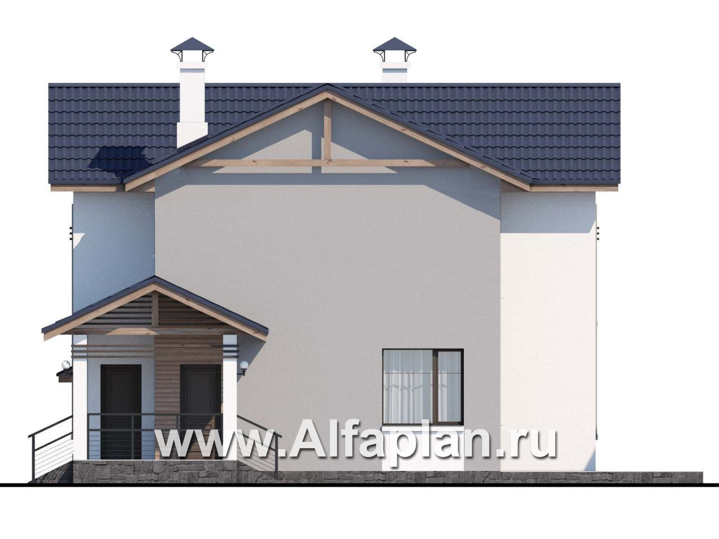 Проекты домов Альфаплан - «Каюткомпания» - проект двухэтажного дома для небольшой семьи, с навесом для авто - изображение фасада №2