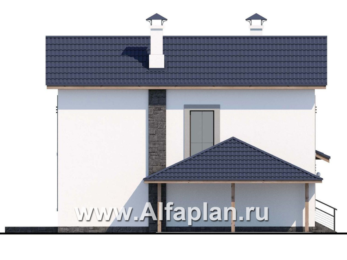 Проекты домов Альфаплан - «Каюткомпания» - проект двухэтажного дома для небольшой семьи, с навесом для авто - изображение фасада №3