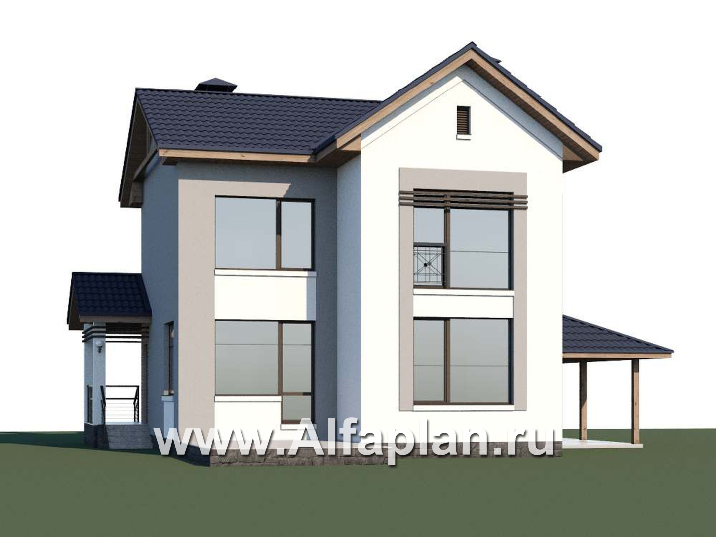 Проекты домов Альфаплан - «Каюткомпания» - проект двухэтажного дома для небольшой семьи, с навесом для авто - дополнительное изображение №1