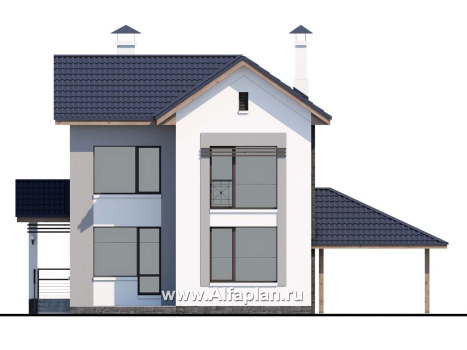 Проекты домов Альфаплан - «Каюткомпания» - проект двухэтажного дома для небольшой семьи, с навесом для авто - превью фасада №4