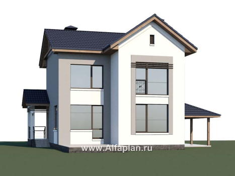Проекты домов Альфаплан - «Каюткомпания» - проект двухэтажного дома для небольшой семьи, с навесом для авто - превью дополнительного изображения №1