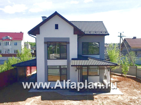 Проекты домов Альфаплан - «Каюткомпания» - проект двухэтажного дома для небольшой семьи, с навесом для авто - превью дополнительного изображения №2