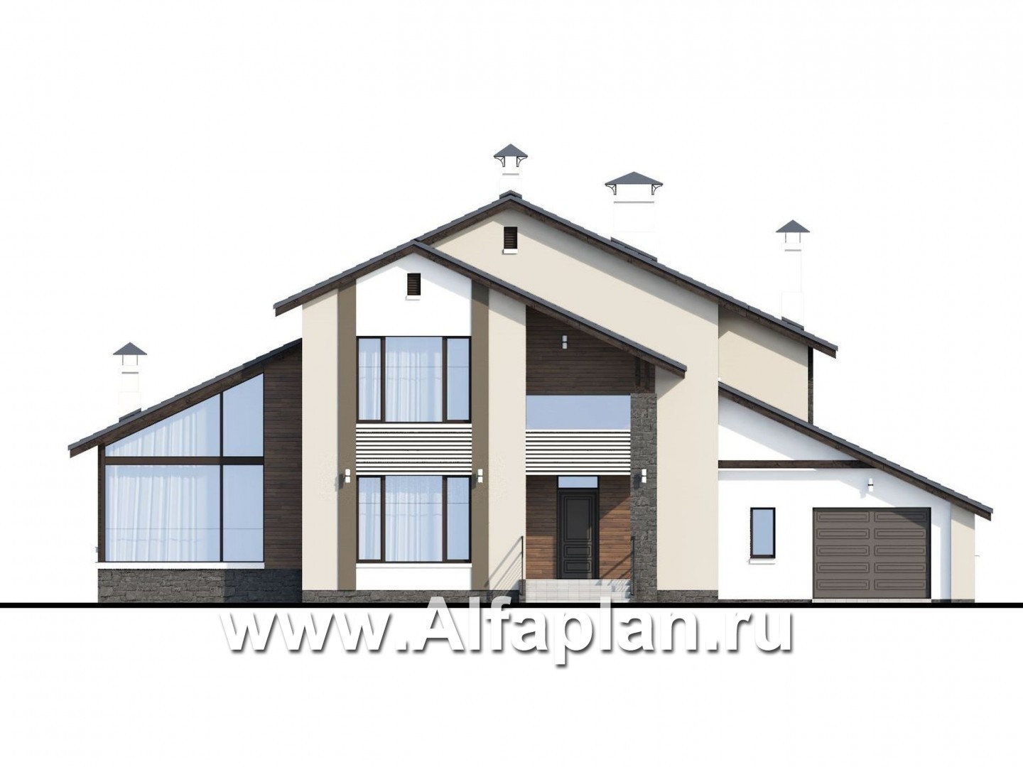 Проекты домов Альфаплан - «Альтернатива Хиггса» - современный дом с гаражом и верандой - изображение фасада №1