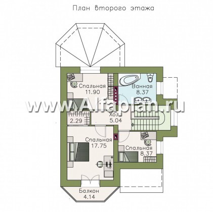 «Оптима» - проект красивого дома с мансардой, с эркером и с террасой - превью план дома