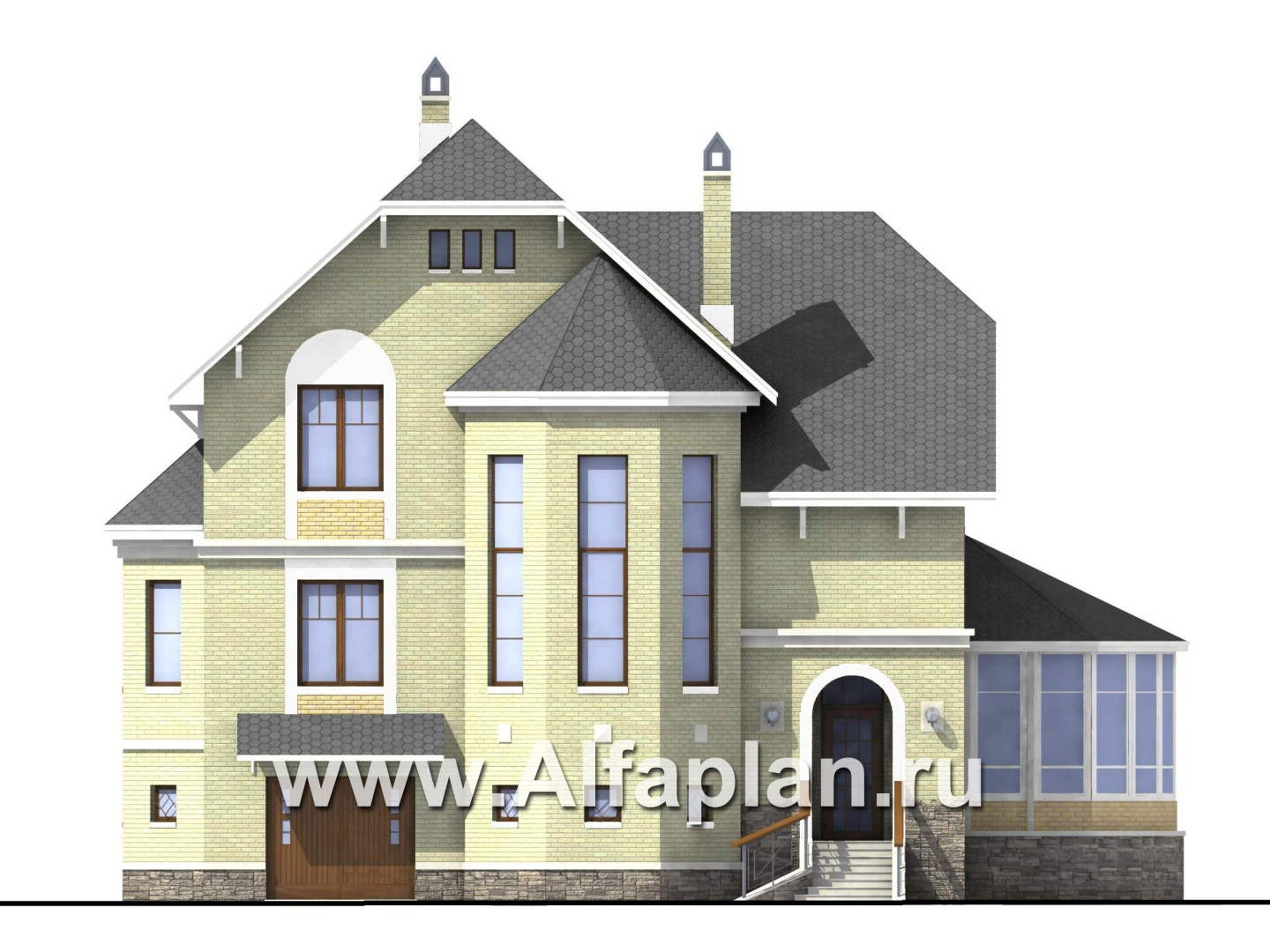 Проекты домов Альфаплан - «Верона» - респектабельный коттедж с гаражом - изображение фасада №1