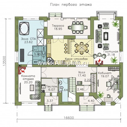 Проекты домов Альфаплан - Проект эксклюзивного двухэтажного дома - превью плана проекта №1