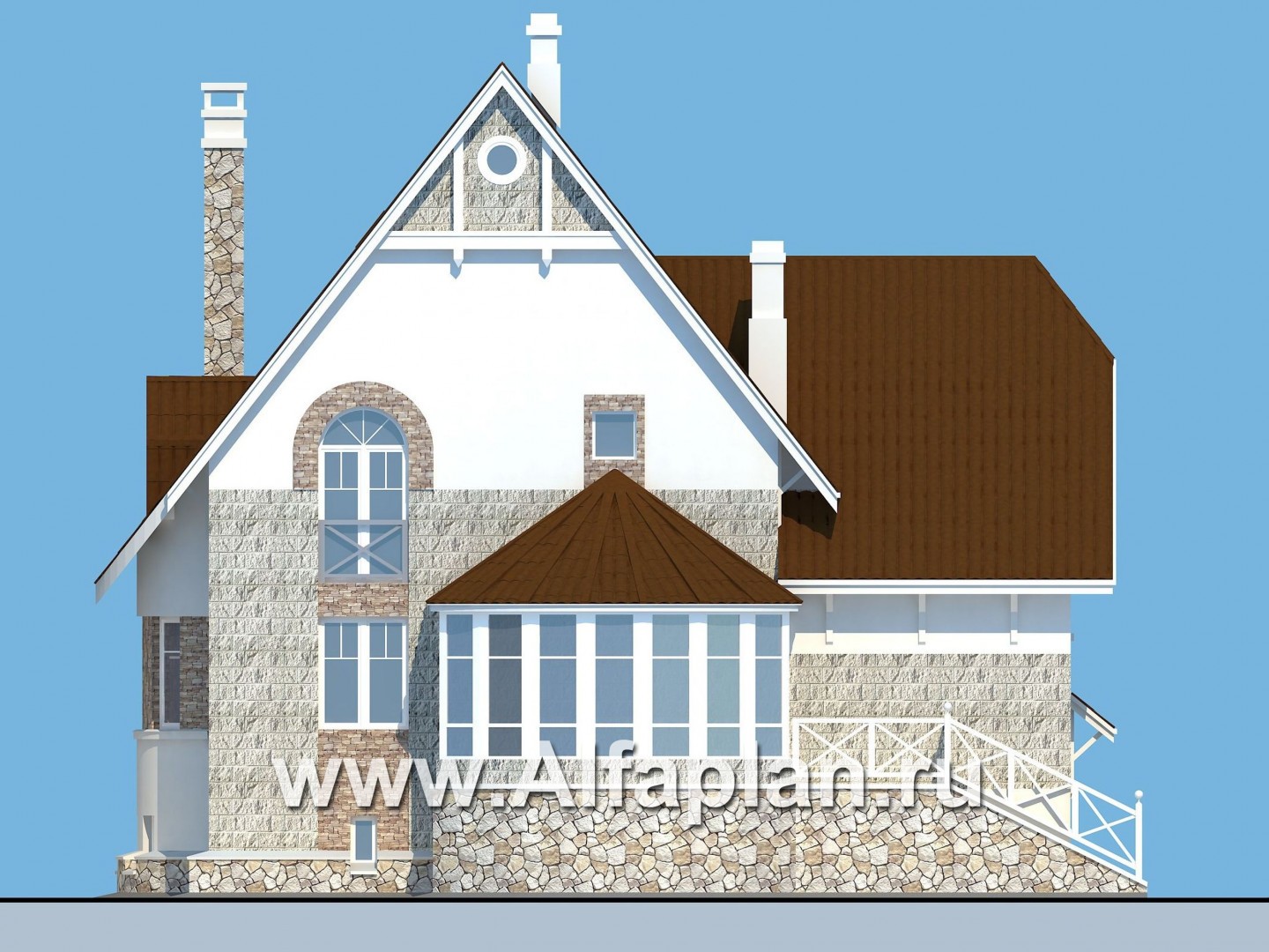 «Квентин Дорвард» - проект дома, со вторым светом гостиной, с террасой и с цокольным этажом - фасад дома