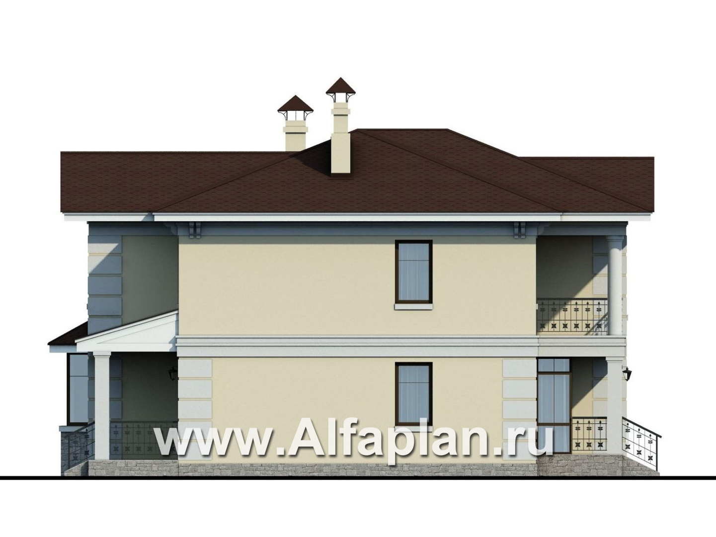 «Репутация» - проект двухэтажного дома из газобетона с фото, планировка с эркером и с террасой, английском стиле - фасад дома