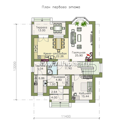 «Репутация» - проект двухэтажного дома из газобетона, планировка с эркером и с террасой, английском стиле - превью план дома