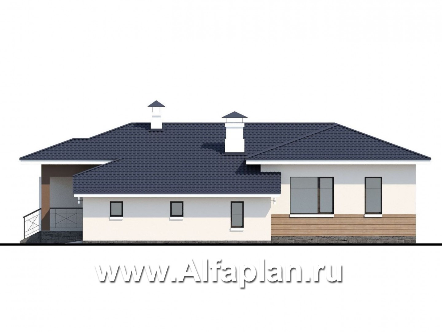«Пассия» - проект одноэтажного дома, с террасой и с гаражом, с угловым окном в современном стиле - фасад дома