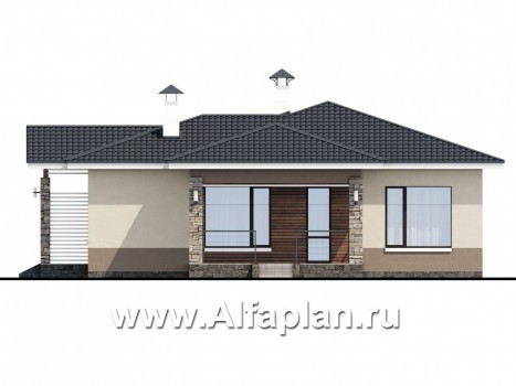 Проекты домов Альфаплан - «Мелета» - компактный и уютный одноэтажный дом с двумя спальнями - превью фасада №2