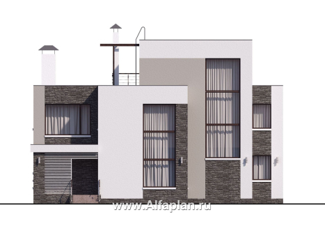Проекты домов Альфаплан - « Альстер» — трехэтажный коттедж с эксплуатируемой кровлей - превью фасада №1