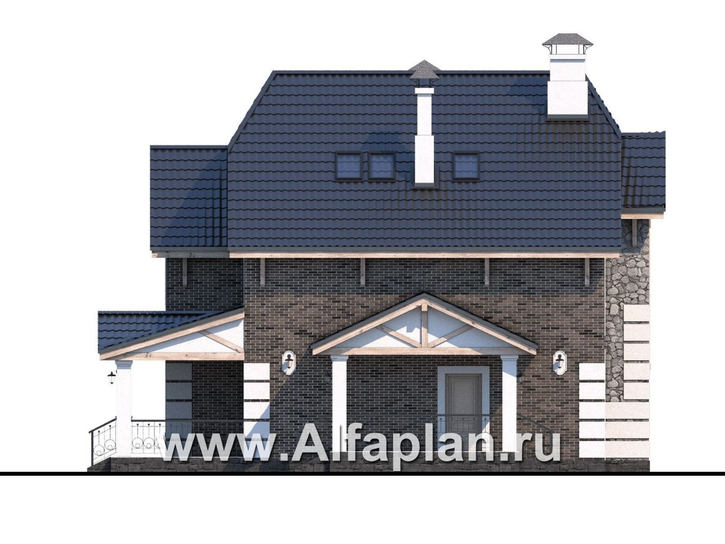 «Ясная поляна» - проект двухэтажного дома, с гаражом, с эркером и с бильярдной - фасад дома