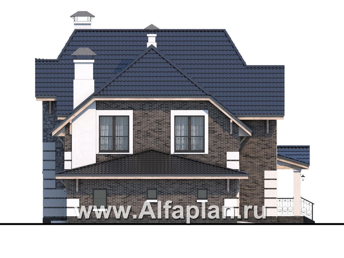 «Ясная поляна» - проект двухэтажного дома, с гаражом, с эркером и с бильярдной - фасад дома