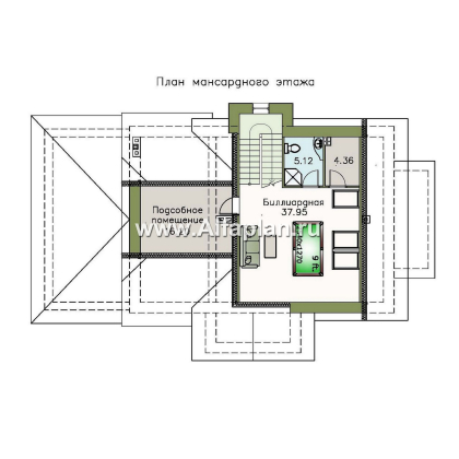 «Ясная поляна» - проект двухэтажного дома, с гаражом, с эркером и с бильярдной - превью план дома