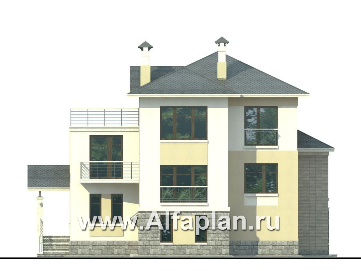 Проекты домов Альфаплан - «Три семерки» - трехэтажный загородный особняк - изображение фасада №4