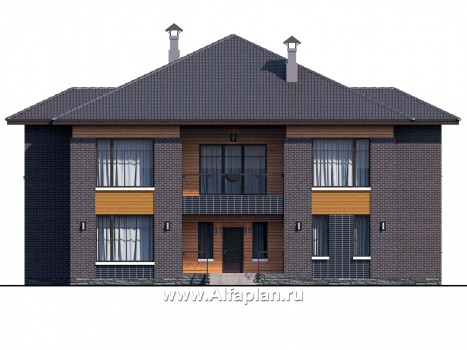 Проекты домов Альфаплан - «Дунай» — вилла с двусветной гостиной - превью фасада №1